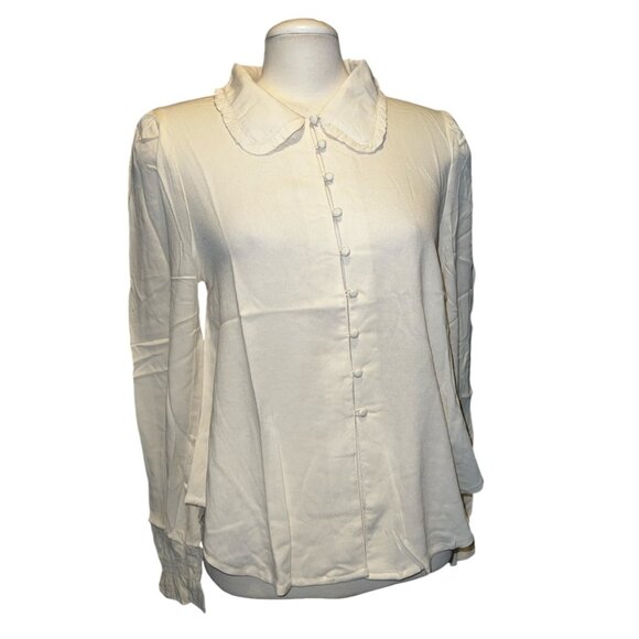 Band of the Free NWT Denise Cream Ruffle Collar Top Sz Small Cream BOG Collec - Picture 3 of 14